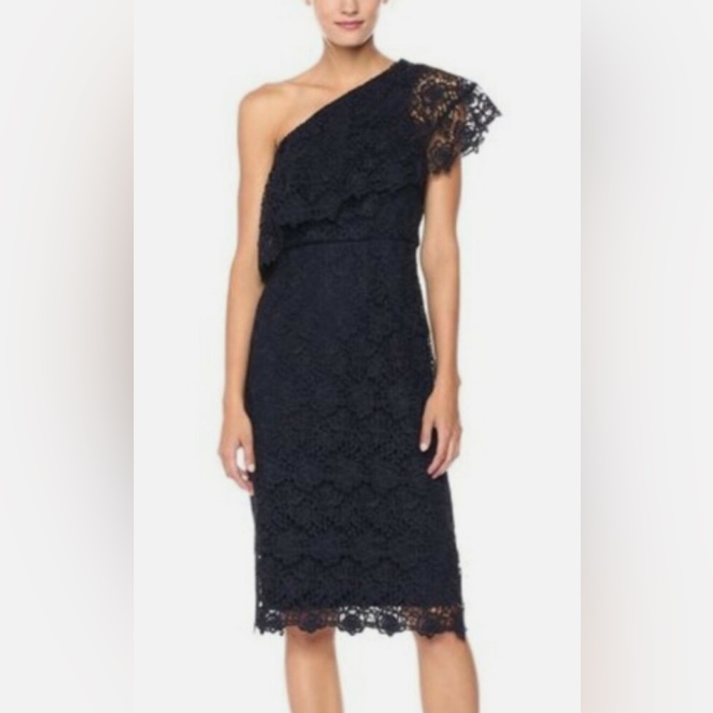 Nanette Lepore Cultural Blend One Shoulder Lace Dress Dark Navy 10